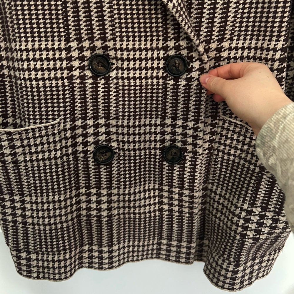 Zara Houndstooth Brown Tan Sweater Blazer - Picture 4 of 6